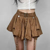 Trendy Crumpled Layer With Belt Strap Elastic Back Asymmetrical Mini Skirt Mssza
