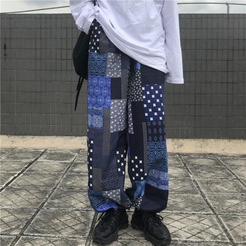 Korean retro stitching loose casual straight-leg pants Mssza