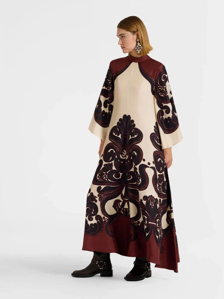 Grenadilla Print Satin Dress Mssaz Desses