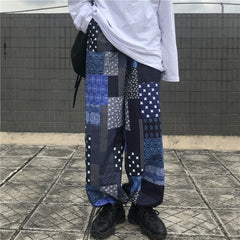Korean retro stitching loose casual straight-leg pants Mssza