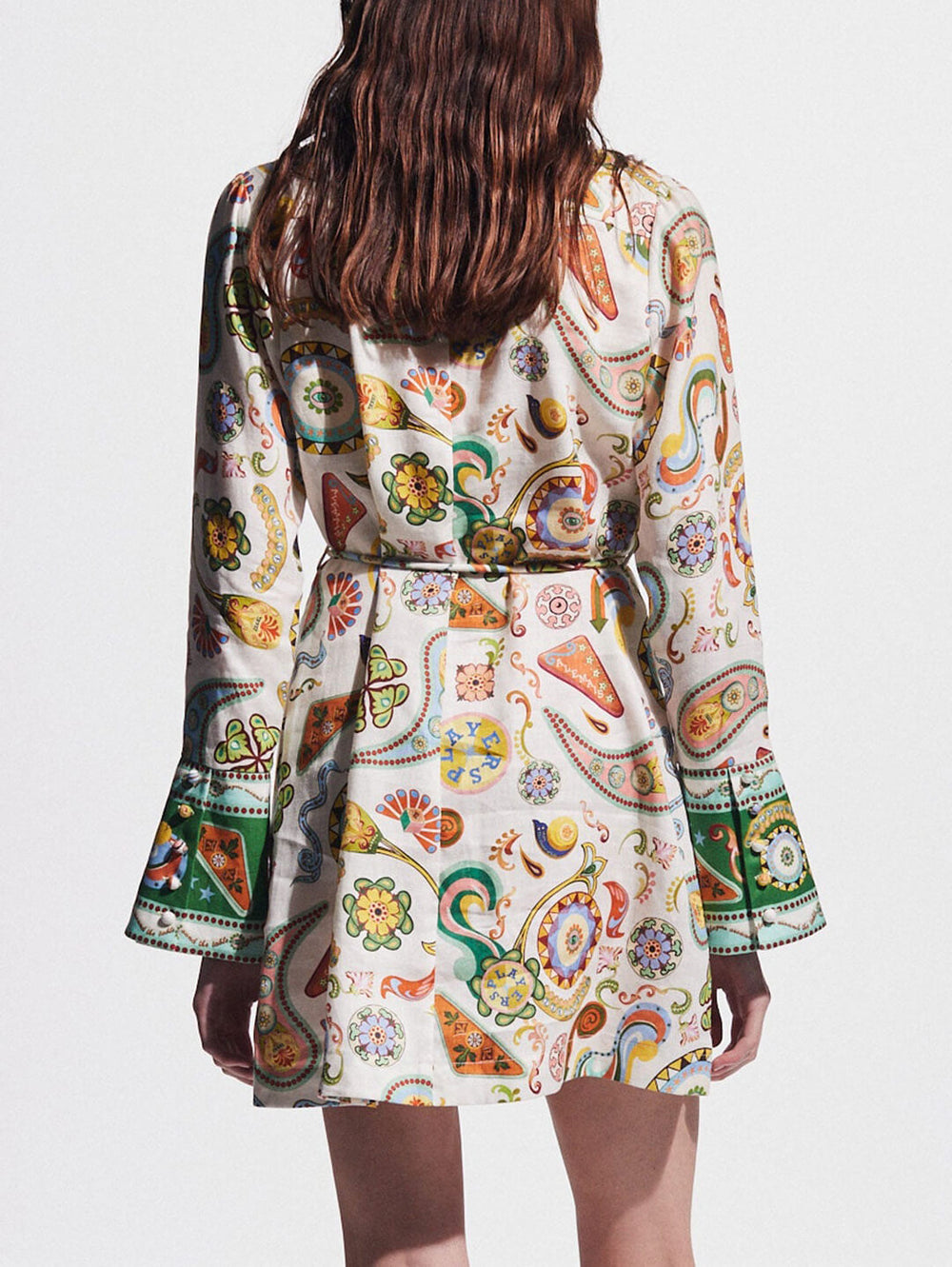 Exquisite And Fashionable Printed Trumpet Sleeve Mini Dress Mssaz Desses