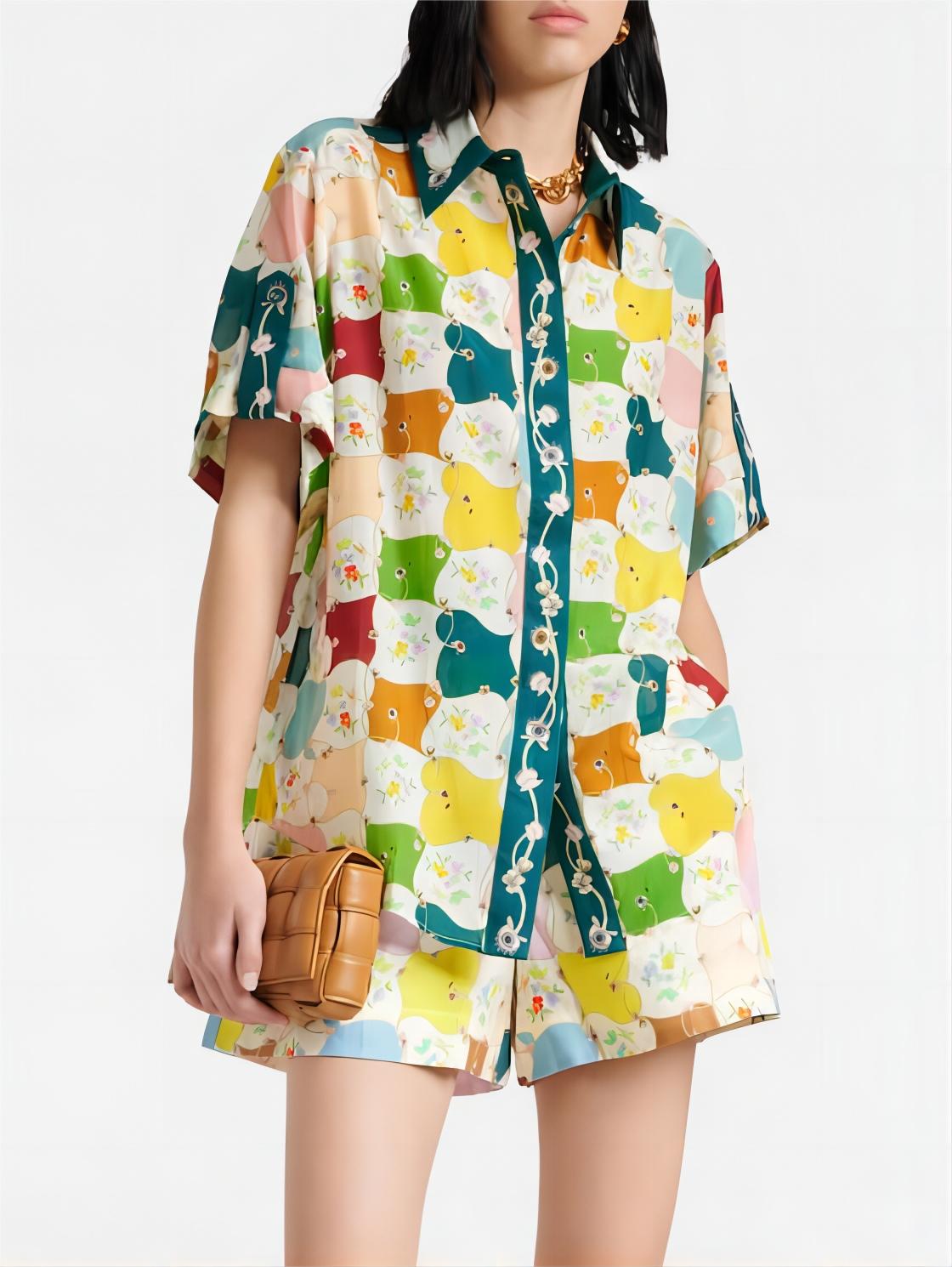 Fashionable Graffiti Print Shirt Shorts Set Mssaz Desses