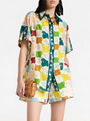 Fashionable Graffiti Print Shirt Shorts Set Mssaz Desses