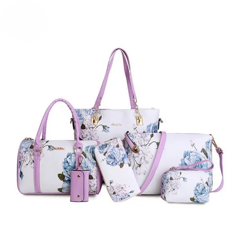 6 Piece Set Vintage Printed High Quality Trend One Shoulder Crossbody Handbags Purse Mssza