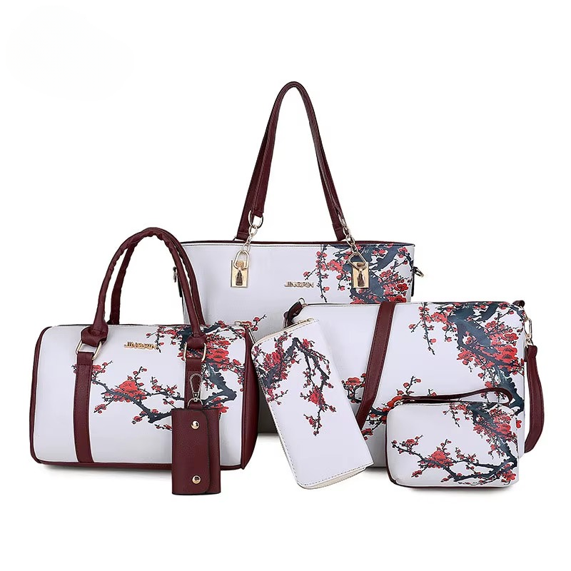 6 Piece Set Vintage Printed High Quality Trend One Shoulder Crossbody Handbags Purse Mssza