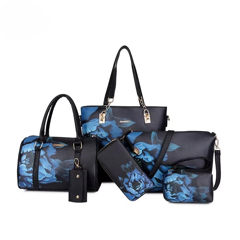 6 Piece Set Vintage Printed High Quality Trend One Shoulder Crossbody Handbags Purse Mssza