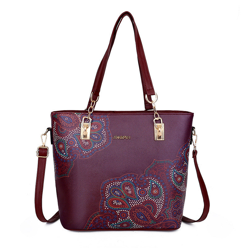 6 Piece Set Vintage Printed High Quality Trend One Shoulder Crossbody Handbags Purse Mssza