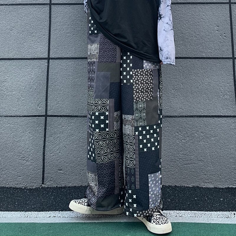 Korean retro stitching loose casual straight-leg pants Mssza