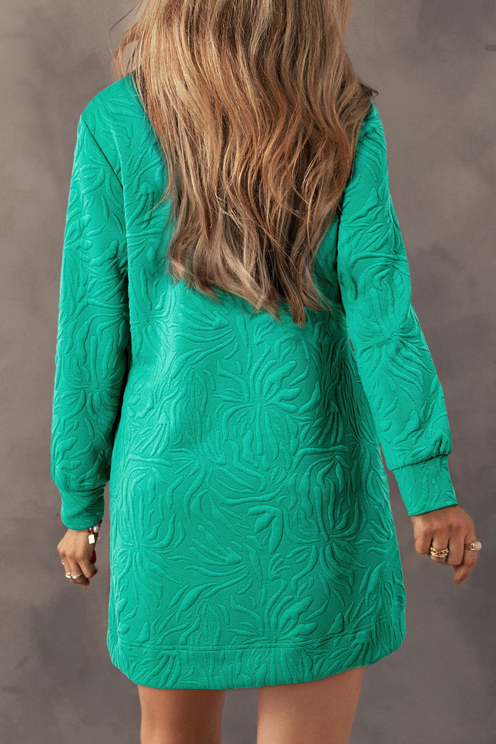 Sea Green Jacquard Textured Quarter Zipper Shift Mini Dress Mssaz Desses