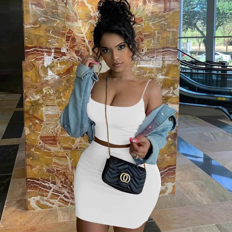Trendy Cropped Tops and High-Waisted Bodycon Mini Skirt 2 Pieces Set Mssza