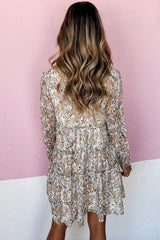 Green Floral Print Tiered Frilled Shirred Mock Neck Mini Dress Mssaz Desses