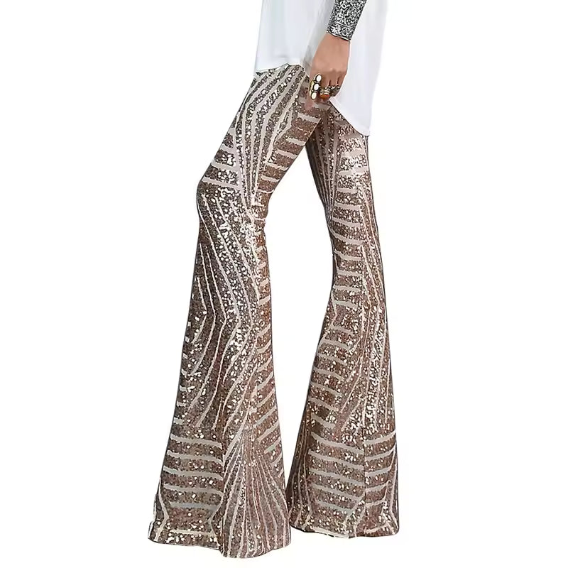 Trendy Striped Sequin High Waist Loose Wide Leg Pants Mssza