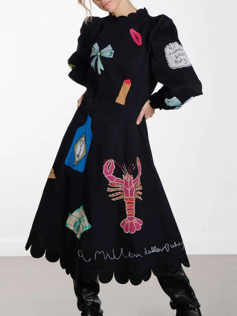 Lobster Graffiti Scallop Trim Midi Dress Mssaz Desses
