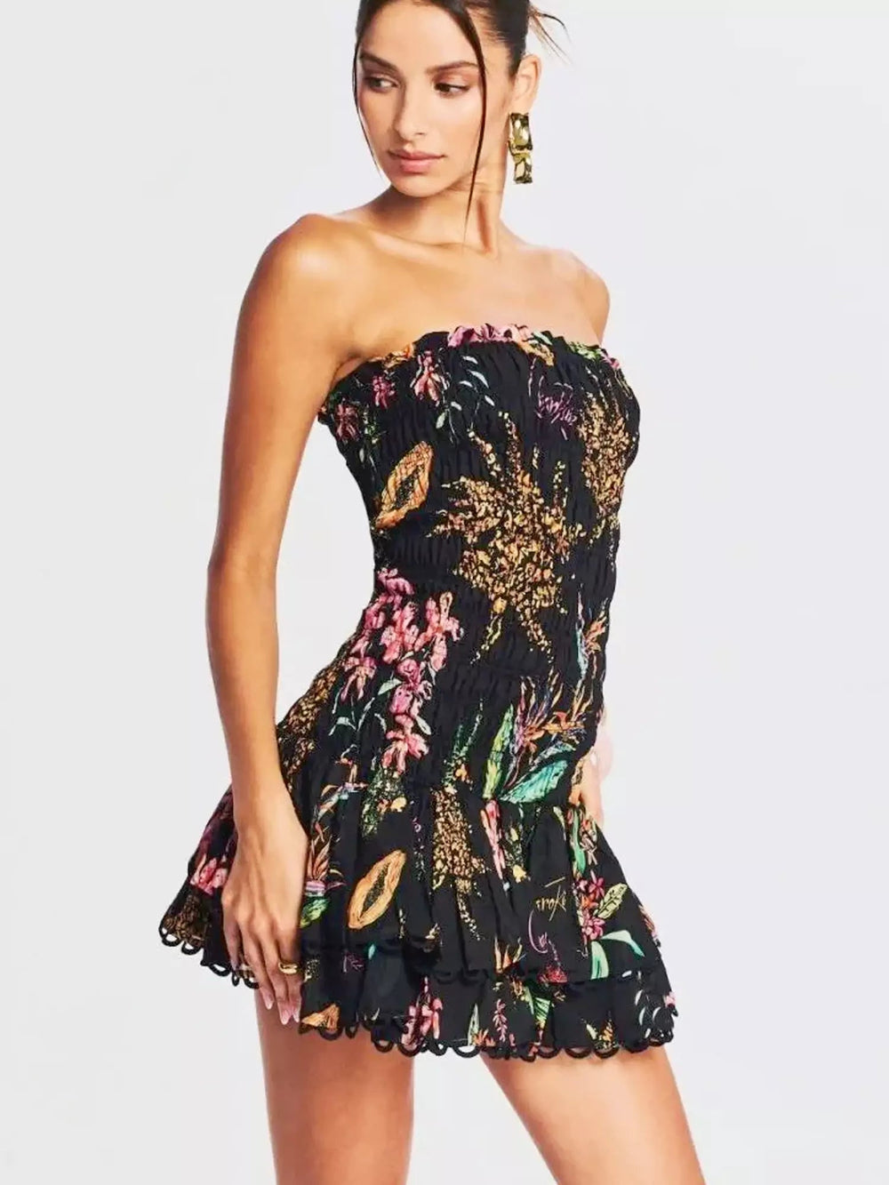 Ruched Elastic Corset Lace Trim Mini Dress Mssaz Desses