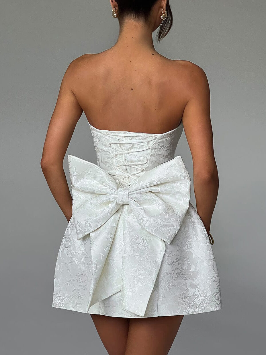 Fashionable And  Jacquard Tube Top Bow Mini Dress Mssaz Desses
