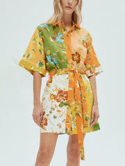 Unique contrasting floral print mini dress Mssaz Desses