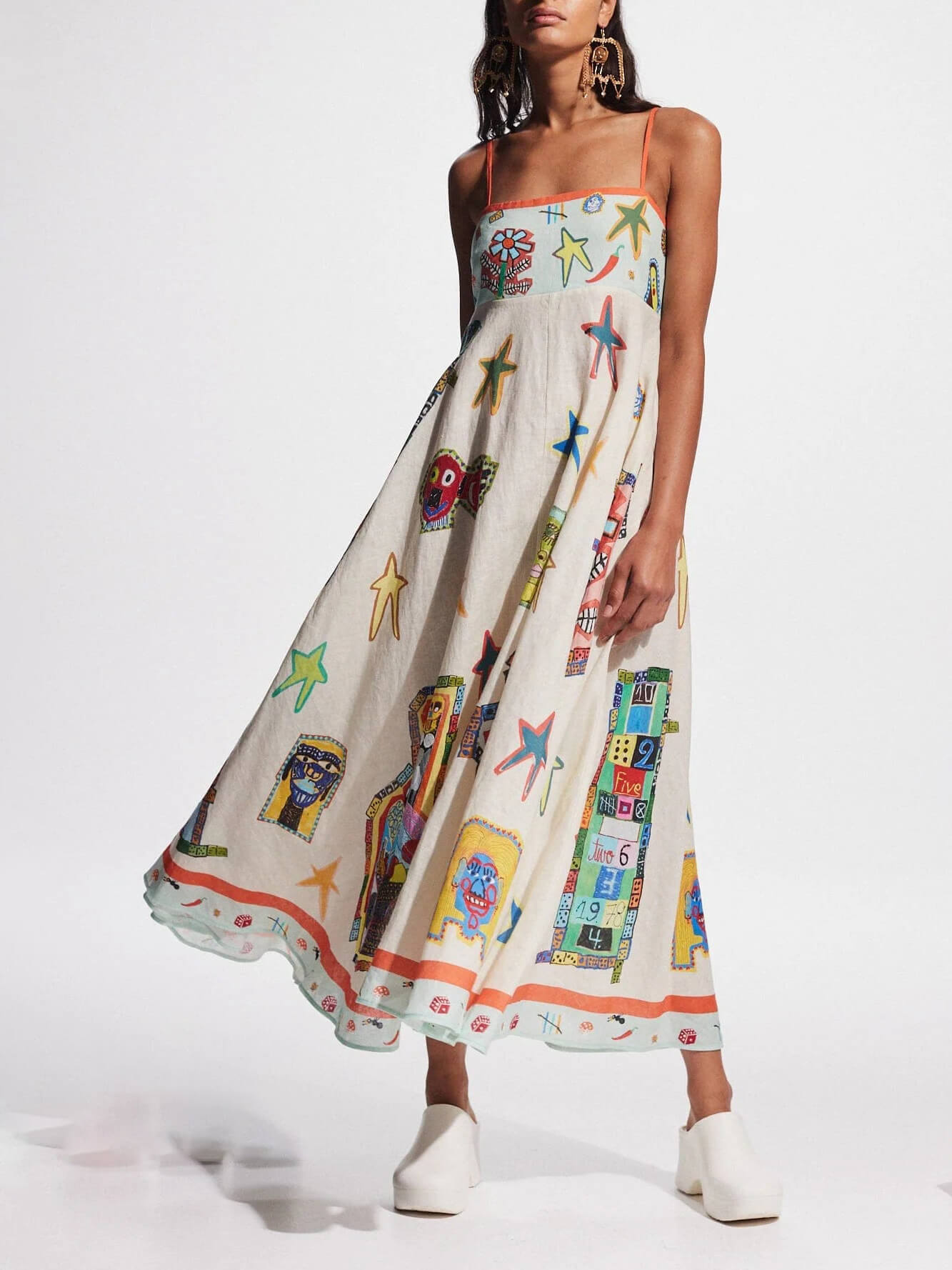 Unique Graffiti Print Suspenders Long Swing Maxi Dress Mssaz Desses