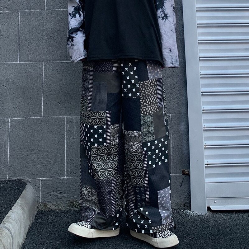 Korean retro stitching loose casual straight-leg pants Mssza