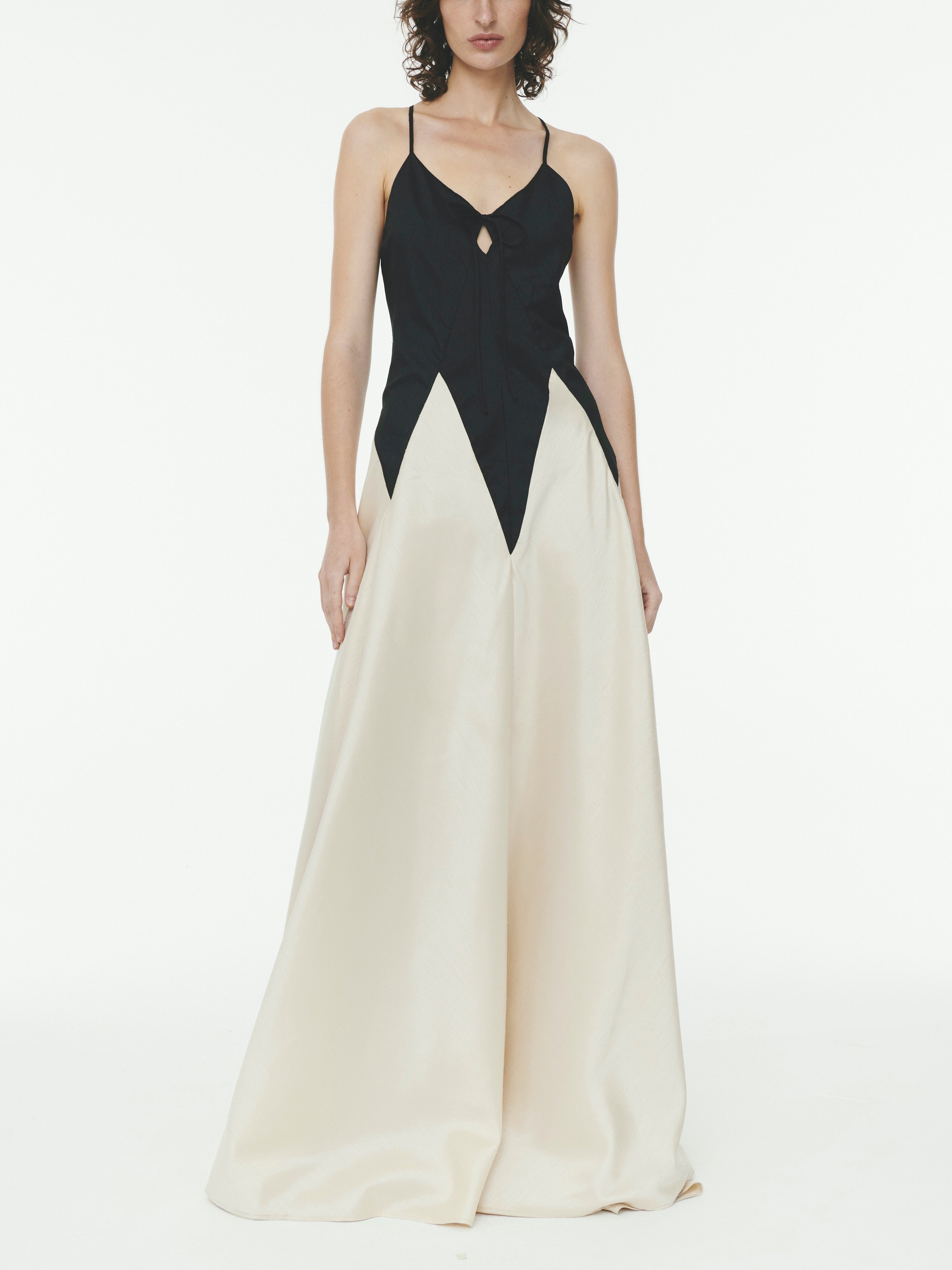 Contrasting Stitching Slim Suspender Maxi Dress Mssaz Desses