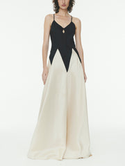 Contrasting Stitching Slim Suspender Maxi Dress Mssaz Desses