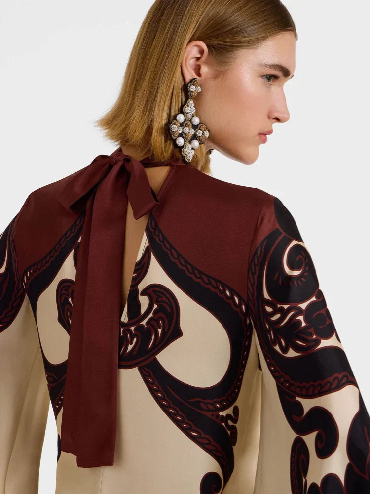 Grenadilla Print Satin Dress Mssaz Desses