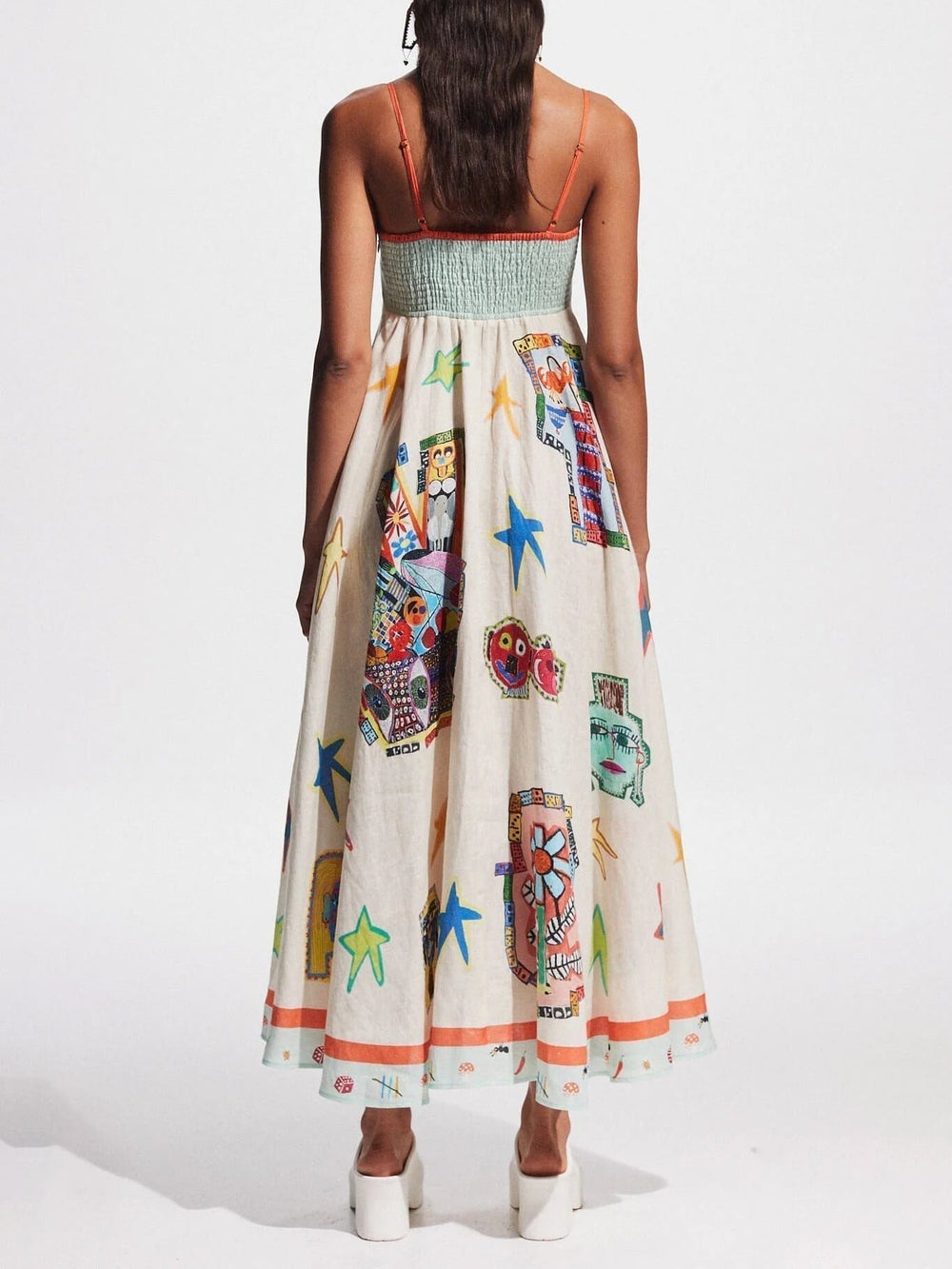 Unique Graffiti Print Suspenders Long Swing Maxi Dress Mssaz Desses
