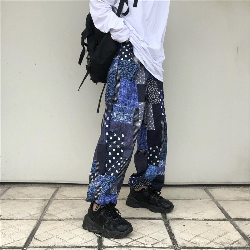 Korean retro stitching loose casual straight-leg pants Mssza