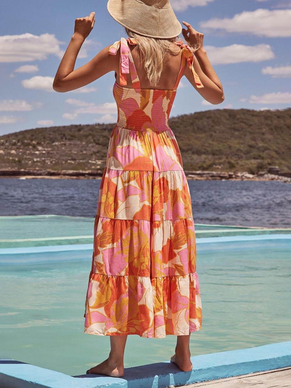 Sea Charm Sleeveless Pleated Stretch Chest Print Cami Dress Mssaz Desses