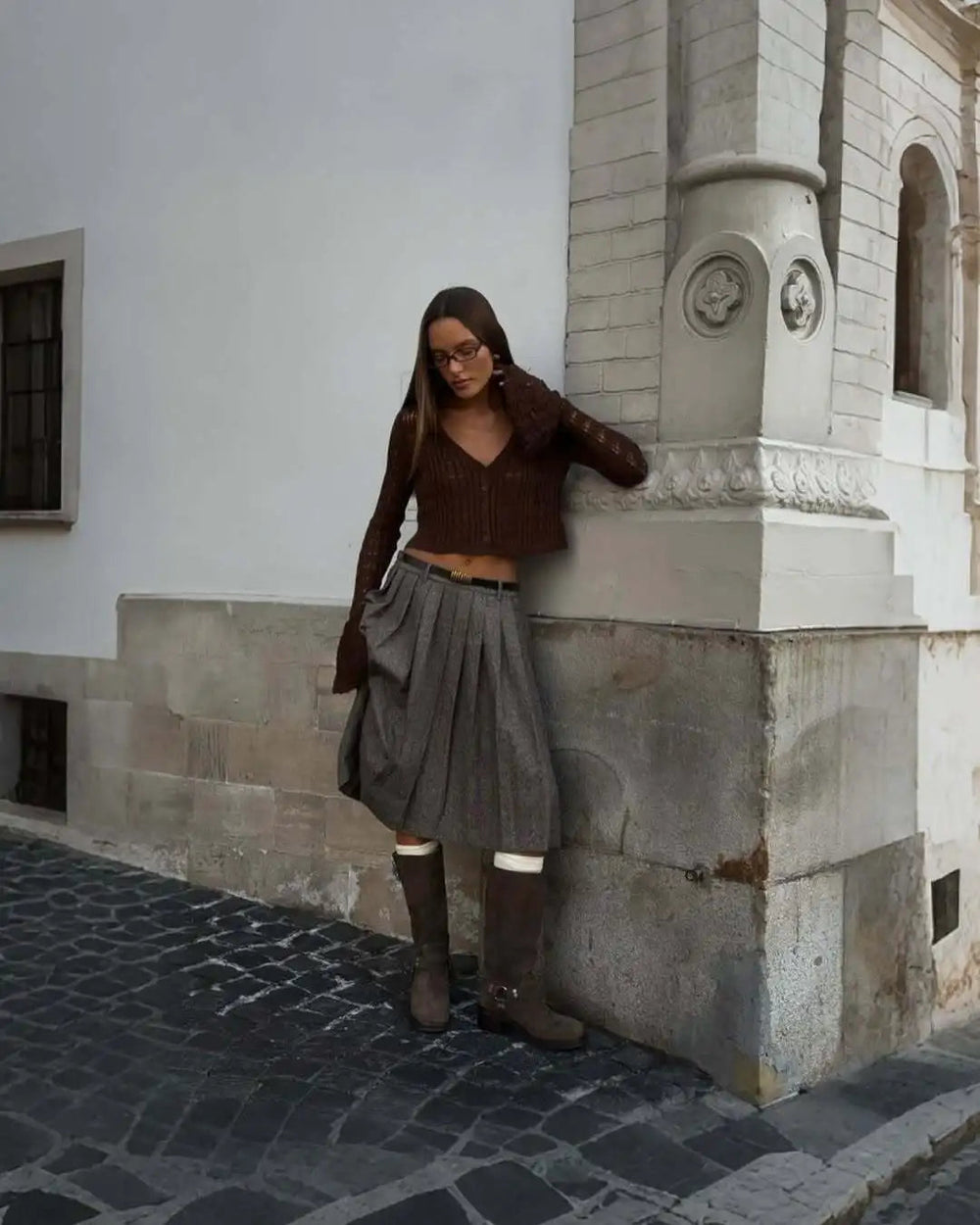 Classic Knitted Solid V-Neck Hollow Out Short Knitted Loose Crop Top Mssza