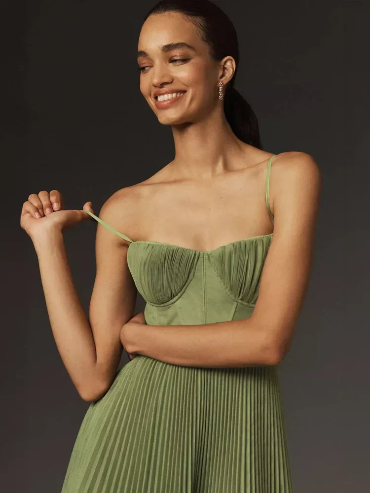 Bustier Pleated Tulle Fit & Flare Midi Dress Mssaz Desses