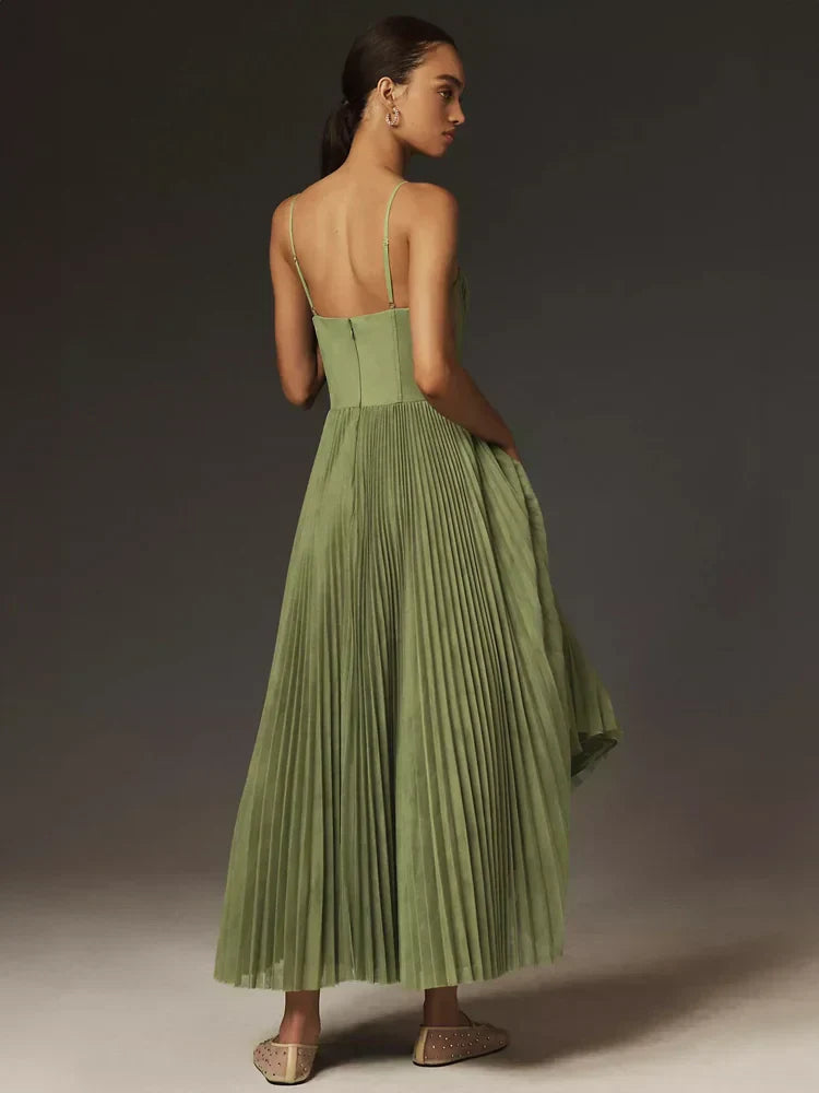 Bustier Pleated Tulle Fit & Flare Midi Dress Mssaz Desses