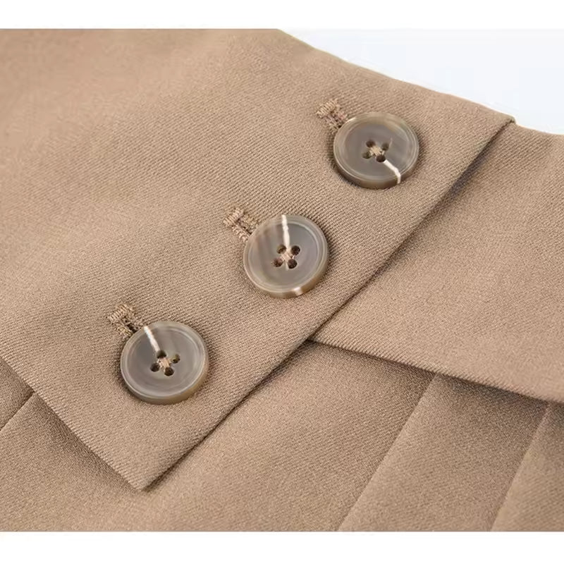 Casual Pockets Button Zipper High Waist Office Lady Ankle Length Trousers Mssza