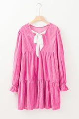 Strawberry Pink Flounce Sleeve Tiered Ruffled Velvet Mini Dress Mssaz Desses