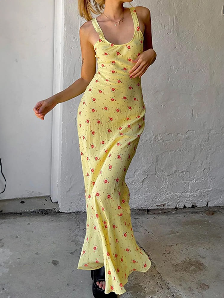 Floral Print Mermaid Slip Maxi Dress Mssaz Desses
