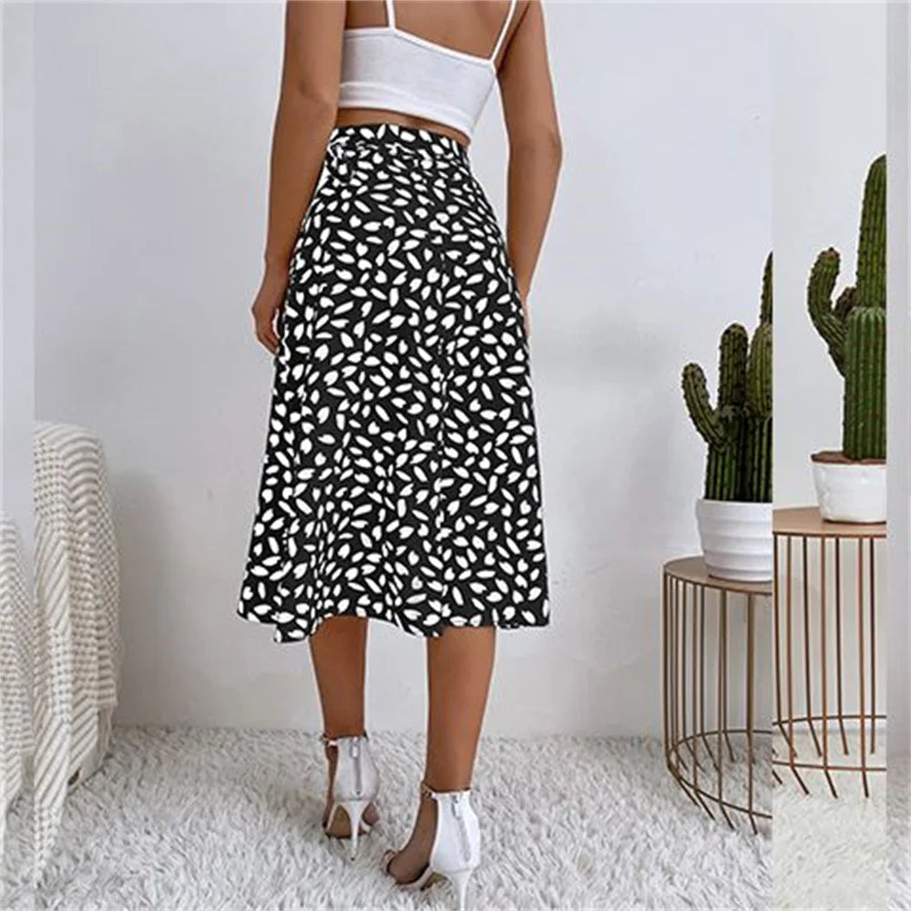 A Line Asymmetrical Print Tie Side High Waist Knee Length Elegant Skirts Mssza