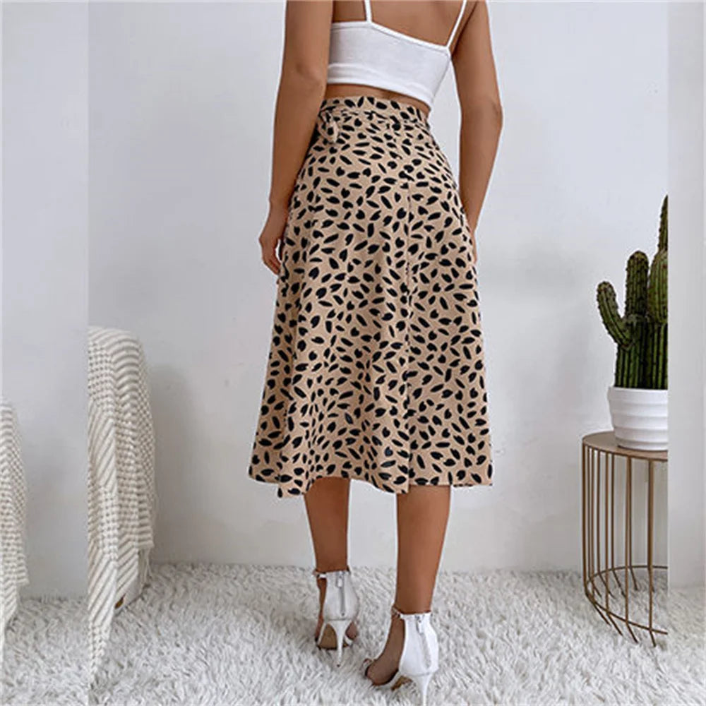 A Line Asymmetrical Print Tie Side High Waist Knee Length Elegant Skirts Mssza