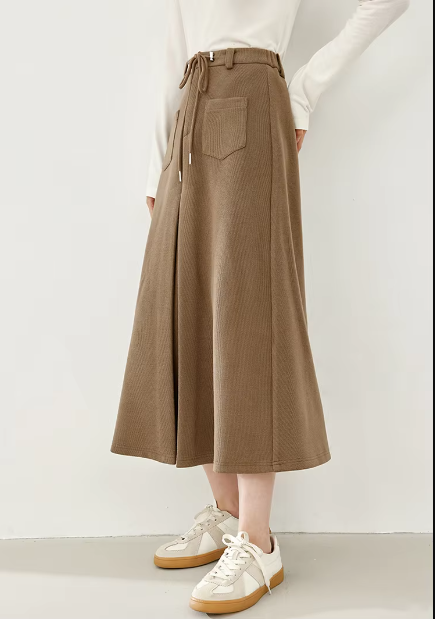 A-Line Cargo Style Thick Waist Solid Elegant And Vintage Midi Skirt Mssza