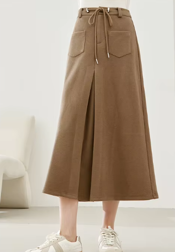 A-Line Cargo Style Thick Waist Solid Elegant And Vintage Midi Skirt Mssza
