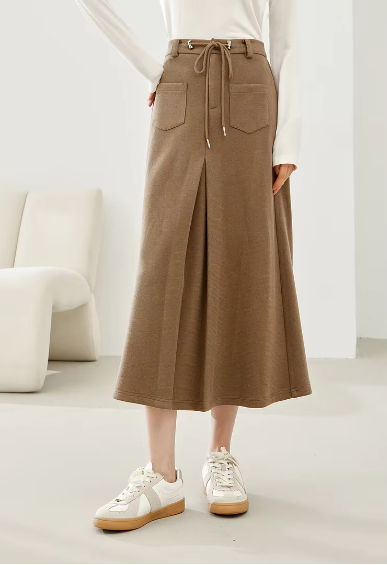 A-Line Cargo Style Thick Waist Solid Elegant And Vintage Midi Skirt Mssza