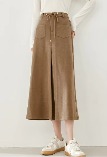 A-Line Cargo Style Thick Waist Solid Elegant And Vintage Midi Skirt Mssza