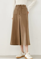 A-Line Cargo Style Thick Waist Solid Elegant And Vintage Midi Skirt Mssza