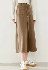 A-Line Cargo Style Thick Waist Solid Elegant And Vintage Midi Skirt Mssza