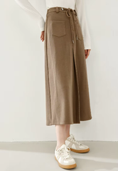 A-Line Cargo Style Thick Waist Solid Elegant And Vintage Midi Skirt Mssza