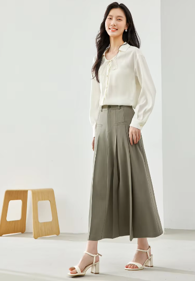 A-Line Casual Pelated Solid Elegant And Vintage Midi Skirts Mssza