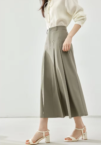 A-Line Casual Pelated Solid Elegant And Vintage Midi Skirts Mssza