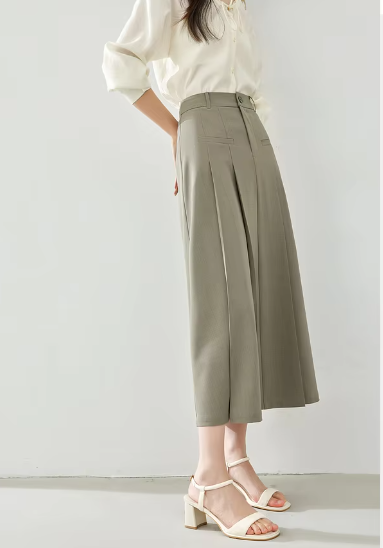 A-Line Casual Pelated Solid Elegant And Vintage Midi Skirts Mssza