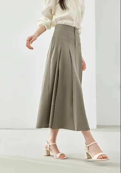 A-Line Casual Pelated Solid Elegant And Vintage Midi Skirts Mssza