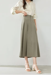 A-Line Casual Pelated Solid Elegant And Vintage Midi Skirts Mssza