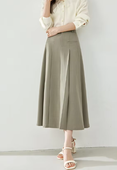 A-Line Casual Pelated Solid Elegant And Vintage Midi Skirts Mssza