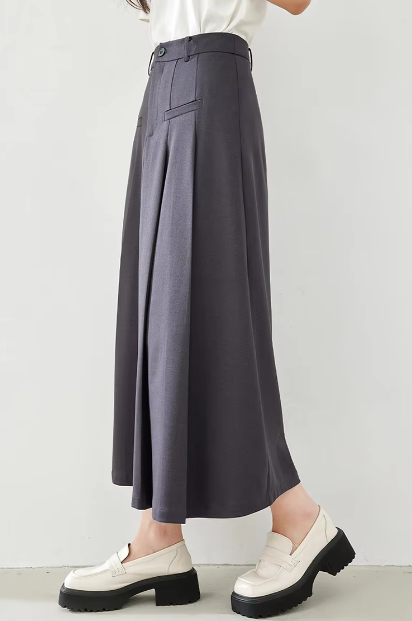 A-Line Casual Pelated Solid Elegant And Vintage Midi Skirts Mssza
